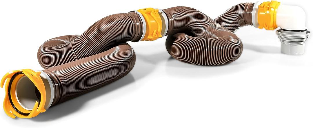 Camco 39625 Revolution 20' Sewer Hose Kit with 360 Degree Swivel Fittings and 4-in1 Elbow Adapter, Ready to Use Kit with Hose and Adapter