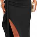 ZESICA Women's Sleeveless Formal Maxi Dresses 2025 Summer Ribbed Square Neck High Split Party Bodycon Long Dress (Large, Black)