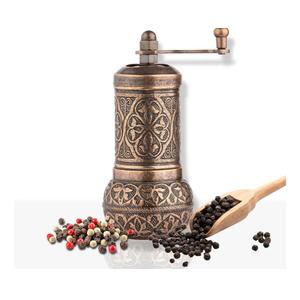 Handmade Decorative Black Pepper Grinder, Refillable Turkish Spice Mill Manual Pepper Mill with Handle, Spice Grinder Metal with Hand Crank 11 cm-4.3 inch, Color: Copper
