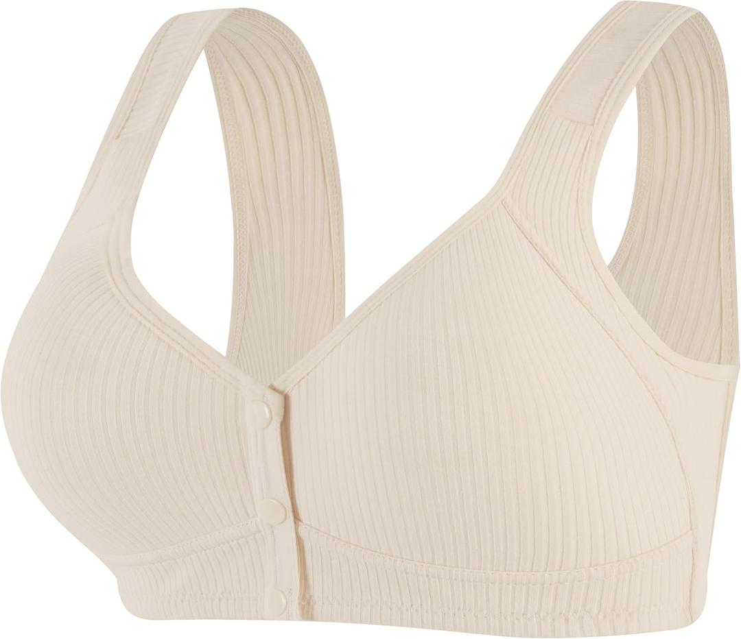 Women Front Closure Bras Wireless Snap Closing Bra No Underwire Older Senior Bras (XL)