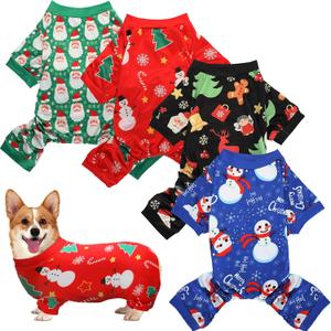 4-Piece Santa Puppy Pajamas - Christmas & Holiday Set (Santa Patterns, Medium)
