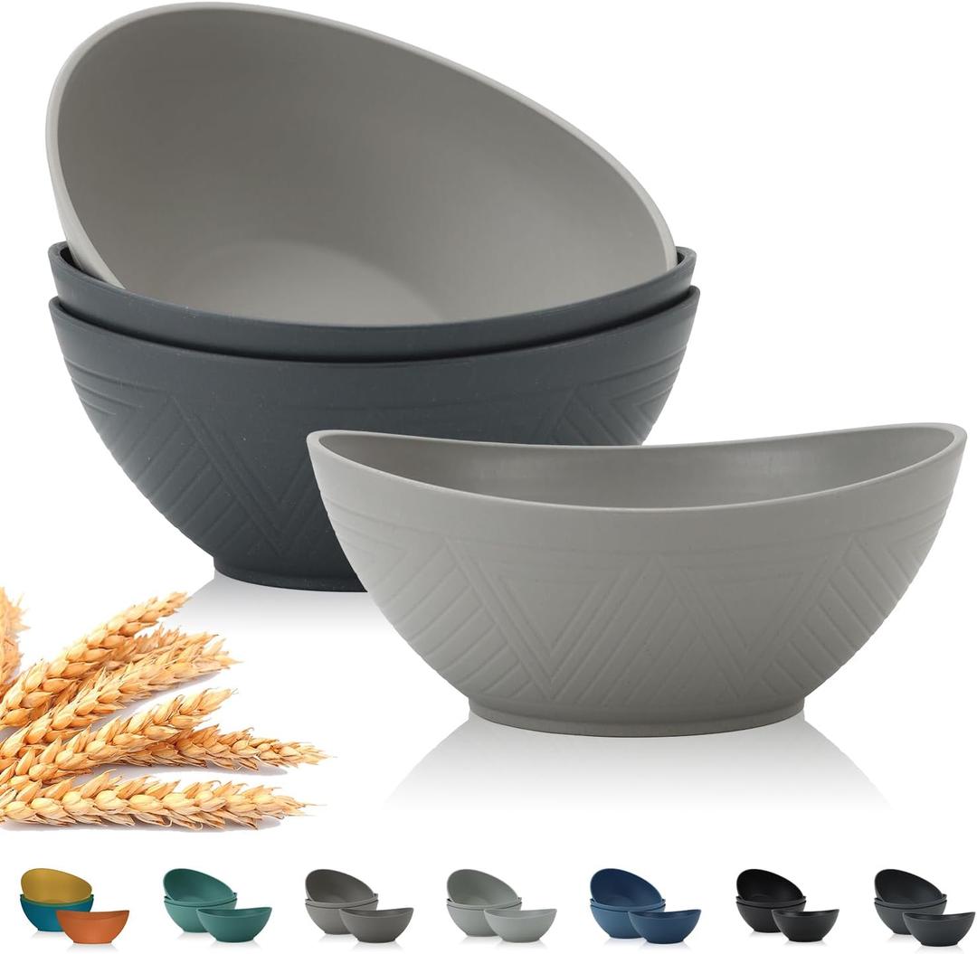 PYRMONT Large Salad & Wheat Straw Bowls - 65oz Serving Set of 4 for Kitchen, Soup, Cereal, Pasta - Microwave & Dishwasher Safe, BPA-Free