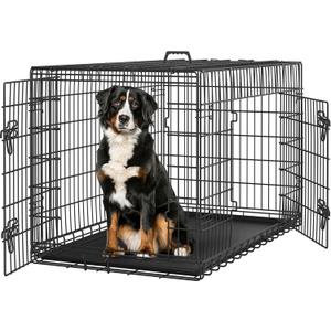 Yaheetech 48 inch Double Door Dog Crate w/Divider for Puppy to Adult Large Collapsible Metal Crate with Removable Tray XXL Wire Dog Kennel Pet Crate for Dogs Portable Travel Cage, Black