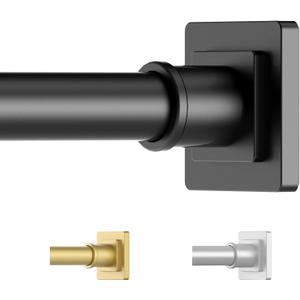 UIOSANRT Tension Shower Curtain Rod 31-55 Inches Non-Slip Shower Rod Tension Mounted No Drill Black Shower Curtain Rods Spring Tension Rod Adjustable Tension Curtain Rod for Windows Bathroom