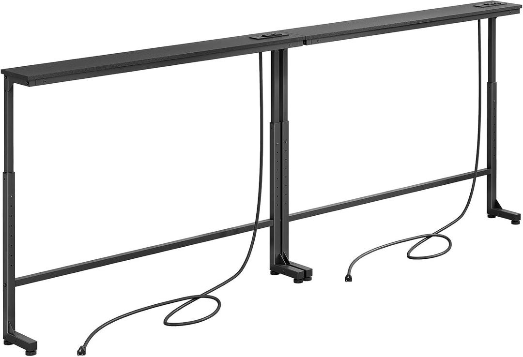Kitstorack 2-Pack Black Narrow Console Table Behind Couch, Adjustable Height (25"-33") & 2 Power Outlets, Skinny Entryway Sofa Table 5.9" Deep x 79" Long, Split Design for Separate Use