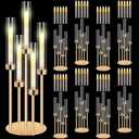 Tandefio 8 Set 5 Arm Gold Candelabra Table Centerpiece with LED Candle, 26.8" Tall Acrylic Cylinder Candle Holder with Lampshades Fit 0.8 for Wedding, Anniversaries, Dinner, Party, Easter, Home Decor