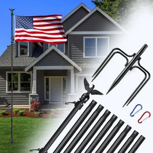 LETSTRY 12 FT In-Ground Flag Pole for Outside House, Heavy Duty Wind Resistant Flagpole with Upgraded 5-Prong Base,Portable Mount Flapoles Kit for Yard, Garden Decor, Residential Commerical, Black
