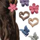 HAIMEIKANG 6 PCS Hair Claw Clips - Matte Flower, Heart, Butterfly Hair Claw Clips for Women Girls - Non-Slip and Strong Hold for Thin/Medium/Thick Hair