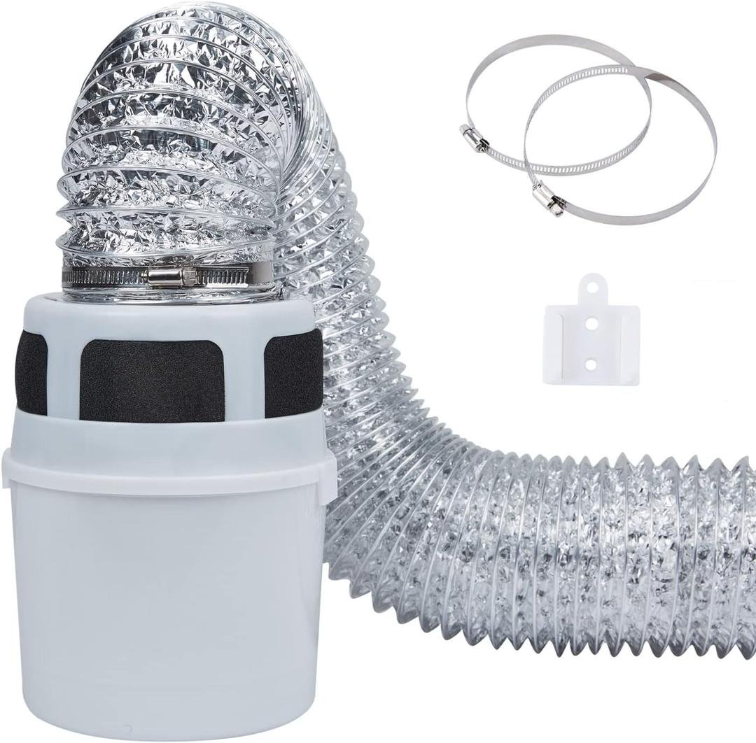 VIWINVELA 3 IN 1 Indoor Dryer Vent Kit Filter Bucket for Electric Dryer with 4-Inch by 5-Feet Proflex Duct, (with 5 Feet Silver Duct)