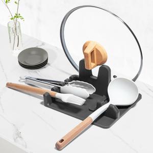 AUOON Silicone Utensil Rest and Pot lid holder with Drip Pad for Multiple Utensils,Dishwasher Safe,Heat-Resistant,BPA-Free Spoon Rest for Stove Top,Kitchen Utensil Holder for Ladle (Large, Gray)