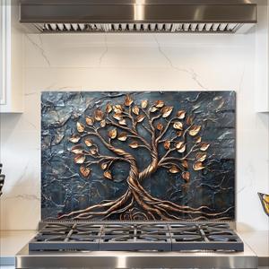 fzxwyishu Tree of Life,Tempered Glass Backsplash For Kitchen Behind Stove,Easy to Clean Kitchen Sink Cover Splash Guard, Home Kitchen Dcor (grey, 30"x20"(76.2x50.8cm))