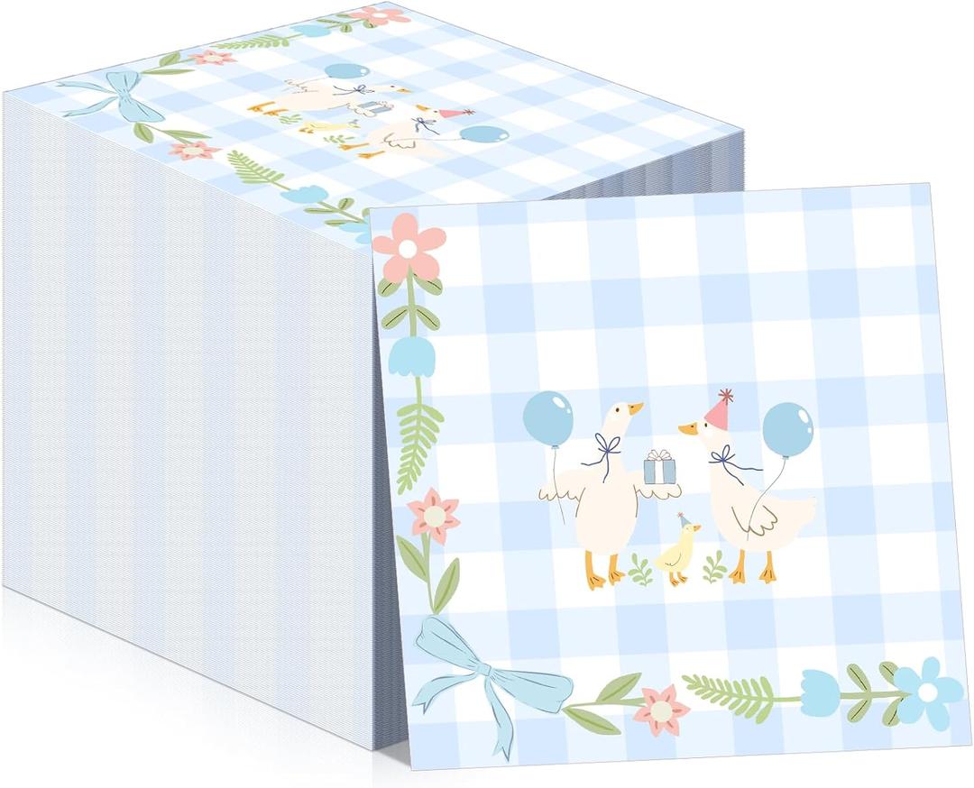 100 Pcs One Silly Goose Paper Napkins One Silly Goose Birthday Decorations Gingham 1st Birthday Party Napkins Party Supplies (Blue)