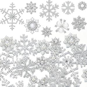45 Pieces Pearl Rhinestone Buttons Faux Pearl Embellishments Snowflake Brooch Alloy Floral Pendants for Jewelry Making Crafts Clothes Bags Shoes Supplies and Wedding Bouquet, 9 Styles (Silver)