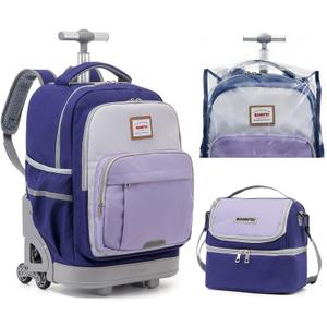 6 Wheel Rolling Backpack for Kids 18" Set - Purple, Medium