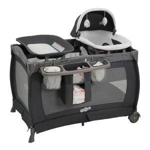 Pamo Babe Pack and Play 4-in-1 Baby Playard with Bassinet & Changing Table, Foldable Portable Playpen with Mattress, Nursery Center for Newborn to Toddler 0-36M-Grey