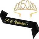 50th Birthday Sash and Crown for Women,50th Birthday Decorations,50 & Fabulous Birthday Gifts,Birthday 50th Woman Party Decorations