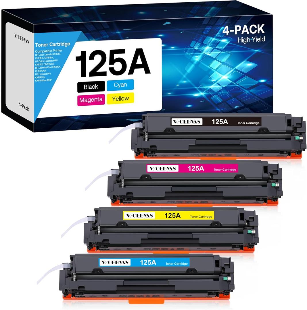 125A Toner Cartridge High Yield Compatible for HP 125A Color Laserjet CM1312 MFP CM1312nfi CP1515n CP1518ni CP1215 CP1515n Printer (4 Pack, Black, Cyan, Yellow, Magenta)