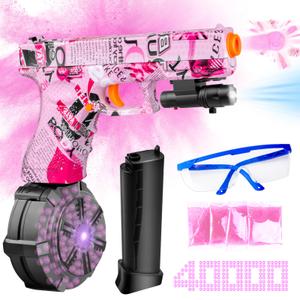 Gcock Crystal Bullet Series Gel Ball Blaster Pistol with Drum, Manual & Automatic Dual Mode, Linked Shooting Effect, Ages 14+, Pink
