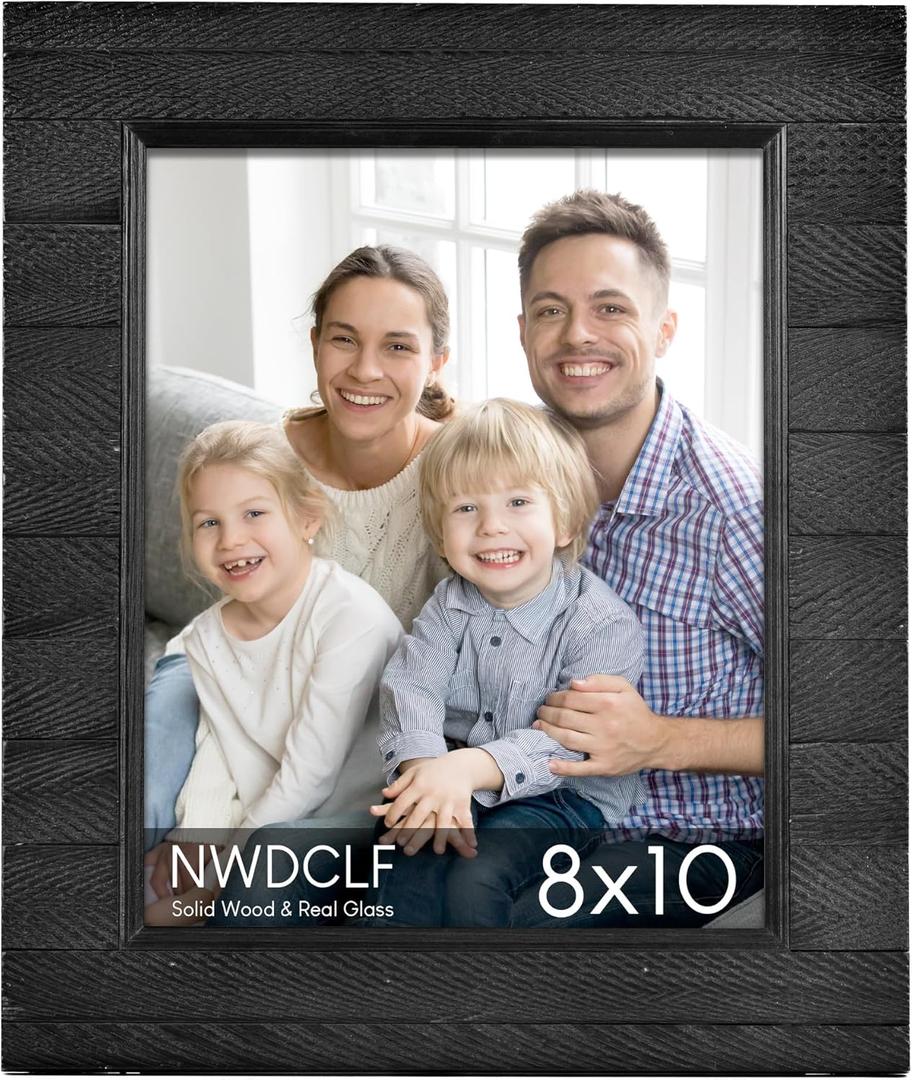 Rustic 8x10 Wood Picture Frame with Real Glass, Farmhouse Photo Frame for Tabletop & Wall Mount, Natural Wooden Frame for Family Photos, Gifts, Home Dcor, Black