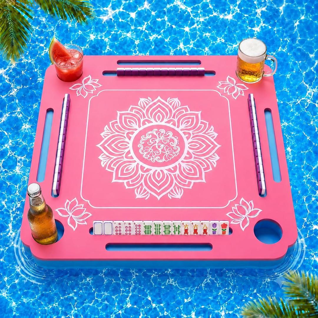 31.5" x 31.5" Floating Mahjong Table for Pool, EVA Foam Waterproof Pool Mahjong Table Floating Game Table for Swimming Pool, Hot Tub, Double-Sided Mahjong Domino & Card Games for Adults