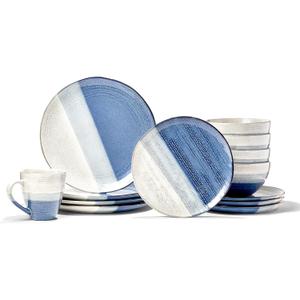 American Atelier Gaia Casual Round Dinnerware Set  16-Piece Stoneware Dinner Party Collection w/ 4 Dinner Plates, 4 Salad Plates, 4 Bowls & 4 Mugs, Blue,7671-16-RB