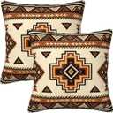 Western Aztec Throw Pillow Covers 16x16 Set of 2, Southwest Native American Brown Pillow Covers Outdoor Decorative Pillow Case for Couch Bed Sofa Cushion Home Decor