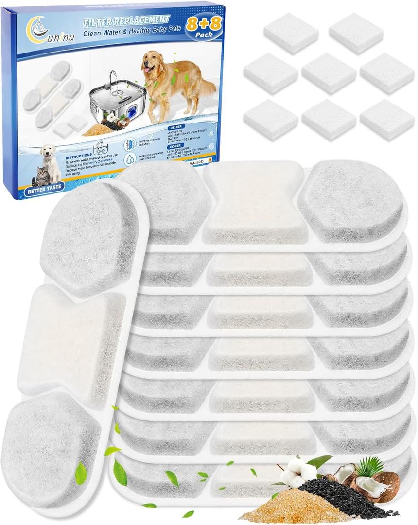 8PCS Filter & Sponges Pet Water Fountain Filter Compatible with MAILOFY WF120 410oz/3.2Gal/12L & Fit for Zuqqony DYSJ01 Dog Water Bowl Dispenser, Filters Replacement for Cat Automatic Fountain