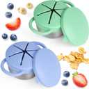 2 Pack Snack Cups for Toddlers Spill Proof - Detachable Stainless Steel Toddler Snack Cups with Silicone Lids & Handles - Dishwasher Safe Snack Container for Mess-Free SnackingBlue-purple and Green)