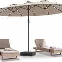DomeShade 15ft Patio Umbrella with Base Included Solar Lights,Beige