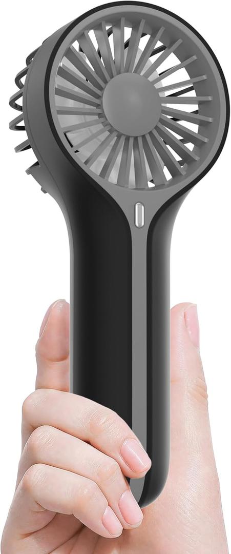 Lerat Mini Personal Fan Handheld, Small Portable Handheld Fan, Battery Operated, USB Rechargeable Face Makeup Lashes Desk Fan with Base, for Kids, Girls, Women, Men, Indoor (Black)