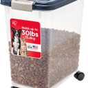 IRIS USA 30 Lbs / 33 Qt WeatherPro Airtight Pet Food Storage Container with Attachable Casters, For Dog Cat Bird and Other Pet Food Storage Bin, Keep Fresh, Translucent Body, Easy Mobility, Navy