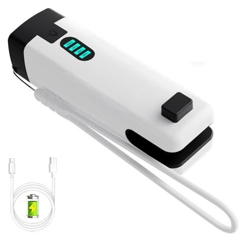 HSLGOVE 3-IN-1 Mini Bag Sealer, Rechargeable Bag Sealer Heat Seal with Cutter, Flash-light and Magnet Mini Bag Resealer Machine for Plastic Bags Snack Bags-Beigewhite