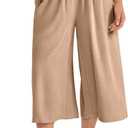 TARSE Womens Linen Palazzo Capri Pants Boho Summer Smocked High Waist Wide Leg Casual Loose Trousers with Pockets Flowy Pants (S)