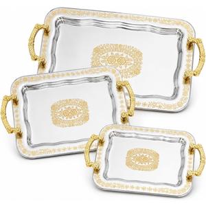 3 Pcs Silver Serving Trays with Handles