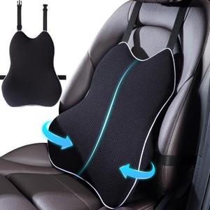 CompuClever Ergonomic Lumbar Support Pillow for Car Seat & Office Chair - Memory Foam Back Cushion with Adjustable Strap & 3D Mesh Cover, Pain Relief for Lower Back, Driving, Long Sitting,Truck (Large Lumbar Support Pillow for Car - Black)