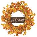 VioletEverGarden Fall Wreath for Front Door 20 Inch Autumn Wreaths Artificial Thanksgiving Wreath with Orange Yellow Sorghum Ear and Wildflower for Indoor Outdoor Harvest Festival Holiday Decorations