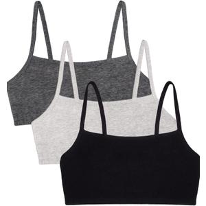 Fruit of the Loom Women's Spaghetti Strap Cotton Sports Bra-All-Day Comfort (36, Black/Heather Grey/Charcoal)