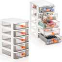 Pack of 2 Small Desktop Drawer Storage Unit, Clear 5-Drawer Unit, Plastic Mini Organizer with Drawers, Organizer Box Storage Container Case 5.3"x6.7"x10.2" White Frame