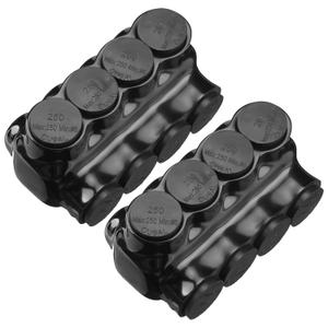 2 Pcs Black Multi Cable Connector, 4 Wire Ports, Insulated Multi Tap Connectors Single Sided Entry, Pre Filled with Oxide Inhibitor ((4AWG-500kcmil))