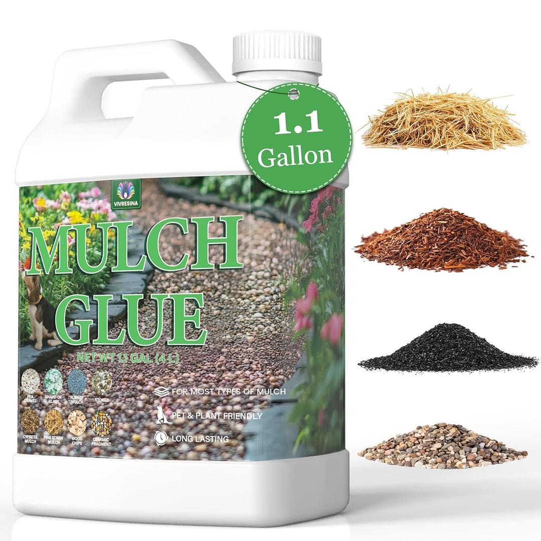 Mulch Glue for Landscaping, Rock Glue Pea Gravel 1.1 Gallon | Stones Binder, Long-Lasting Strong Safe Bond Lock Rubber Mulch for Cypress, Lawn, Patio, Garden