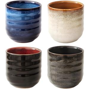 Homaisson 4 PCS Japanese Style Ceramic Tea Cups, Glazed Ceramic Coffee Cups, Handmade Pottery Drinkware 7 oz for Tea, Coffee, Matcha, Water (Multicolor)