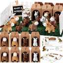 Blueweenly 84 Pcs Adopt a Pet Party Supplies 24 Mini Animals 10 White Plastic Fence 24 Paper Gift Boxes 24 Adoption Cards with Mini Chalkboard and Artificial Lawn(Pony)