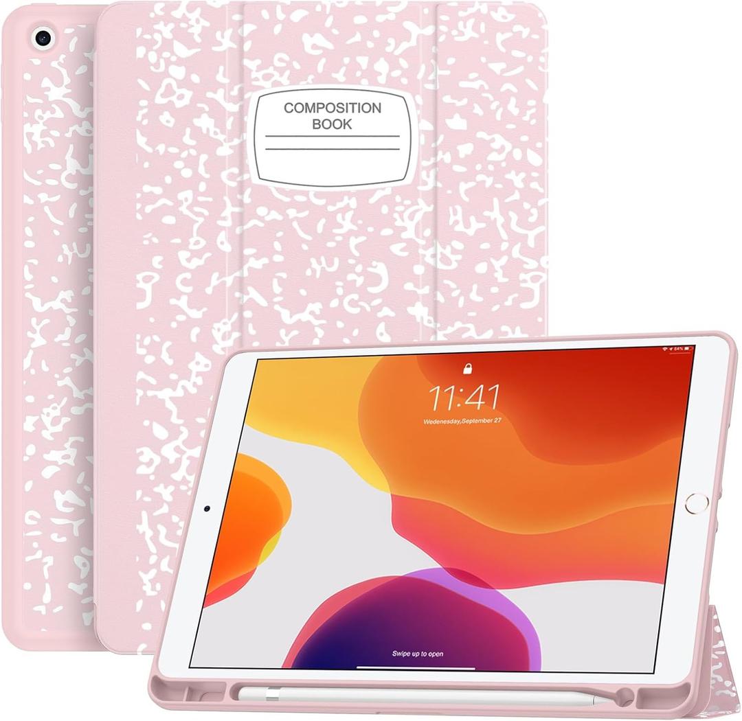 Soke Case for iPad 9th Generation 2021/8th Gen 2020/7th Gen 2019 with Pencil Holder - Premium Shockproof Case with Soft TPU Back Cover & Auto Sleep/Wake for iPad 10.2 Inch, Book Pink