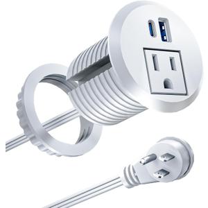 Recessed Power Grommet with 20W USB C Fast Charging, 2 inch Conference Recessed Outlet,Flush Mount for Desk,Office Tables,Furniture,6FT Cord, 45 Thin Flat Plug, White