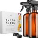 LiBa Amber Glass Spray Bottles 2 Pack, 16 oz Refillable Empty Spray Bottle for Cleaning, Essential Oils, Hair, Plants, Adjustable Nozzle for Squirt and Mist, Bleach/Vinegar/Rubbing Alcohol Safe