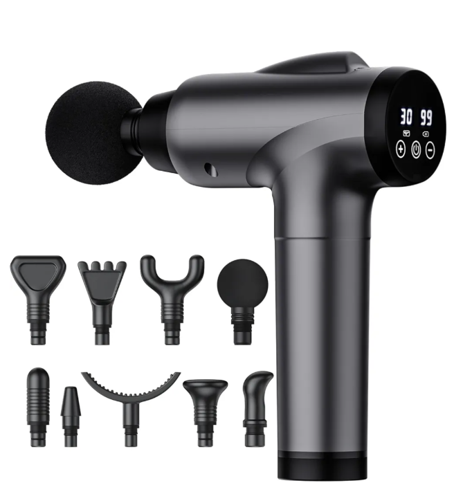 Massage Gun Deep Tissue, Handheld Electric Muscle Massager, High Intensity Percussion Massage Device for Pain Relief with 9 Attachments & 30 Speed(Grey)