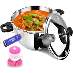 Stainless Steel Pressure Cooker 12 quart Peterboo Induction Compatible Thickened Pressure Cooker with Spring Valve Safeguard Devices, Compatible with Gas & Induction Cooker 8-12 people Use