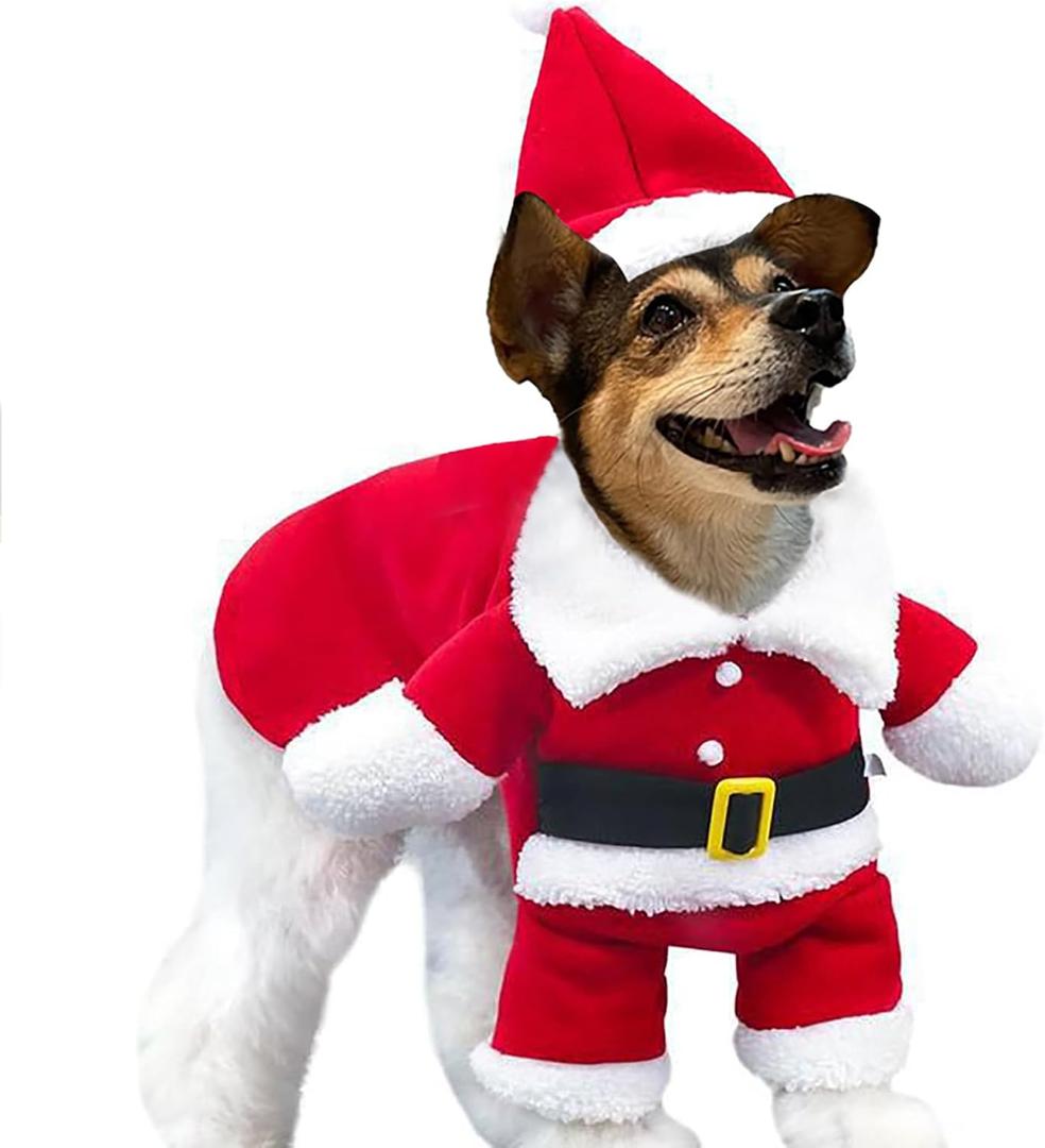 Christmas Dog Santa Costume Outfit, Xmas Puppy Santa Claus Clothes Suits Hat for Pet Dogs Cats Party New Year Funny Cosplay (Red, Small)