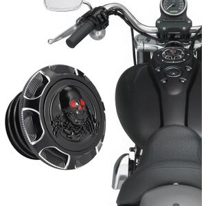 Fuel Gas Tank Cap Cover CNC Aluminum for Harley Touring Road King Softail Dyna Sportster XL 1200 883 X48 Right-hand Thread 3D Skeleton (Black)