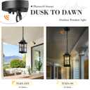 Emliviar Dusk to Dawn 2-Light Large Porch Light Outside Chandelier for Yard, 15.4" Black Hanging Lantern Light Fixture with E12 Base, Clear Glass, YXE306H-M-PC BK